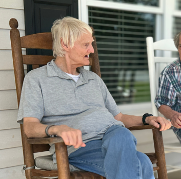 Sitting on their new front porch