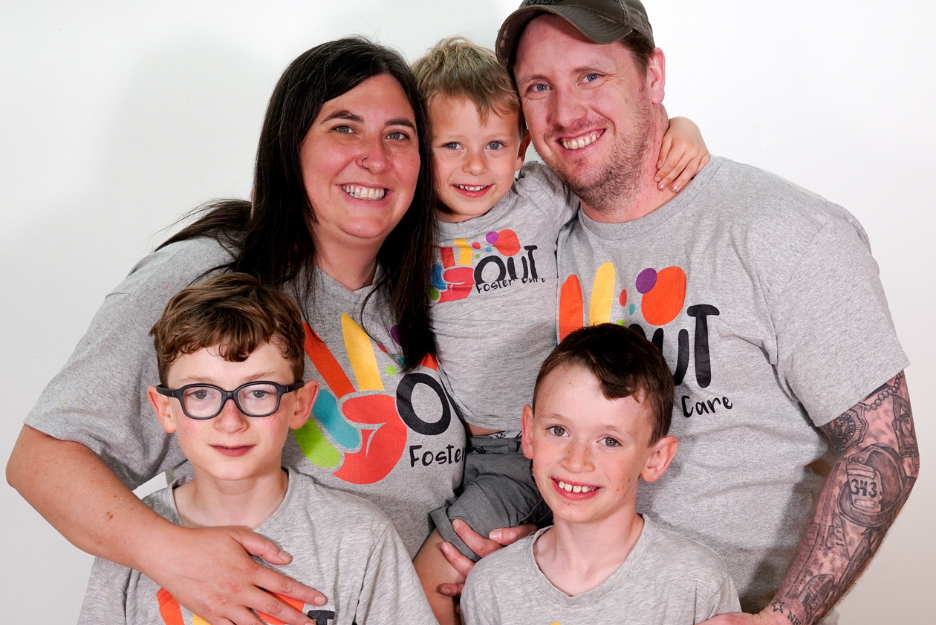 A family wearing 